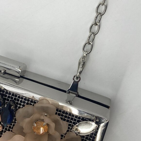 Sondra Roberts Embellished Silver Clasp Clutch Purse Floral Wedding Crossbody - Picture 10 of 15